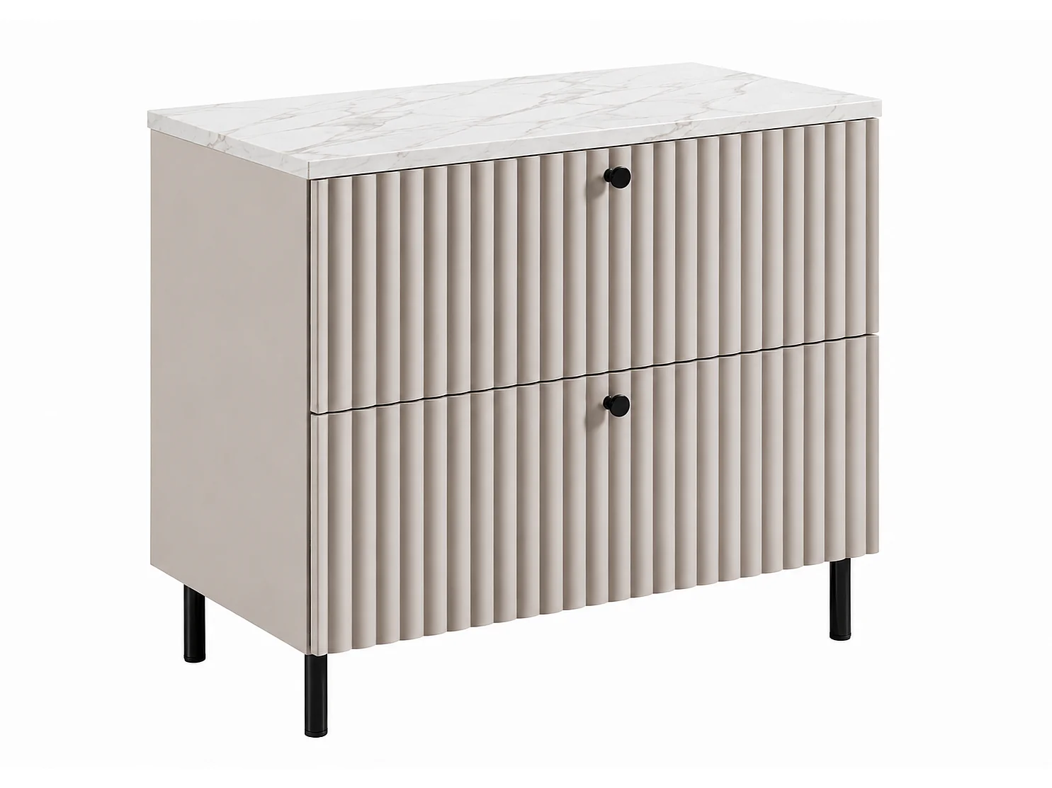 Mobile da bagno a terra con piano 80, cachemire + piano effetto marmo Bianco, maniglie in tre colori, piedini neri, 80 x 46 x 73,6 cm