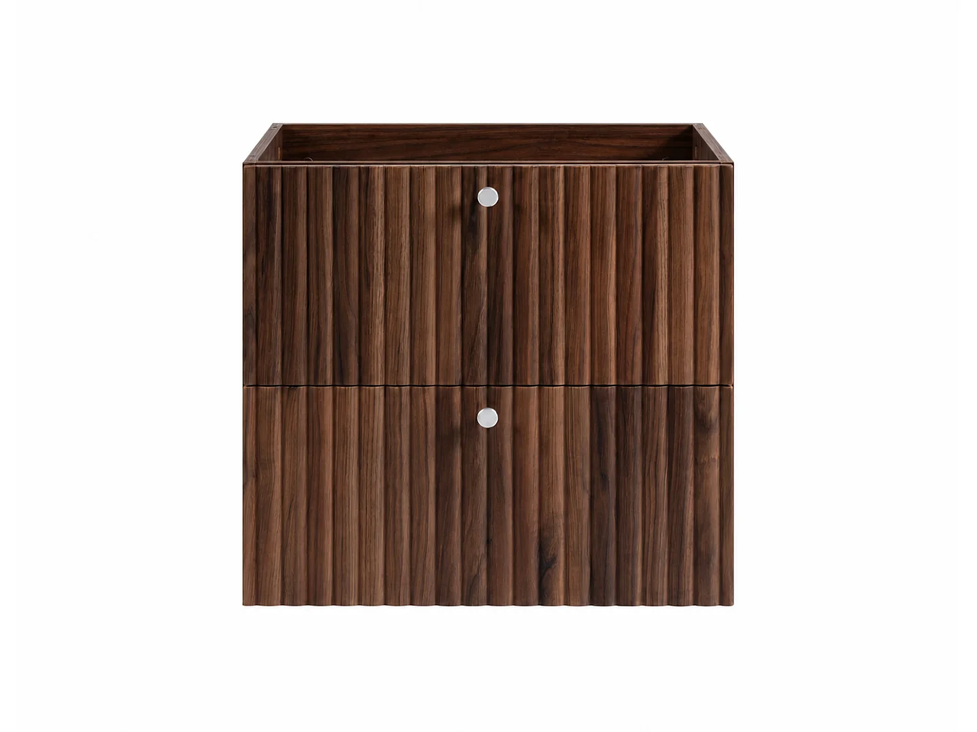 Meuble de salle de bain suspendu avec plan 60, chêne noyer + plan noir, poignées en trois couleurs, 60 x 44,4 x 58,6 cm