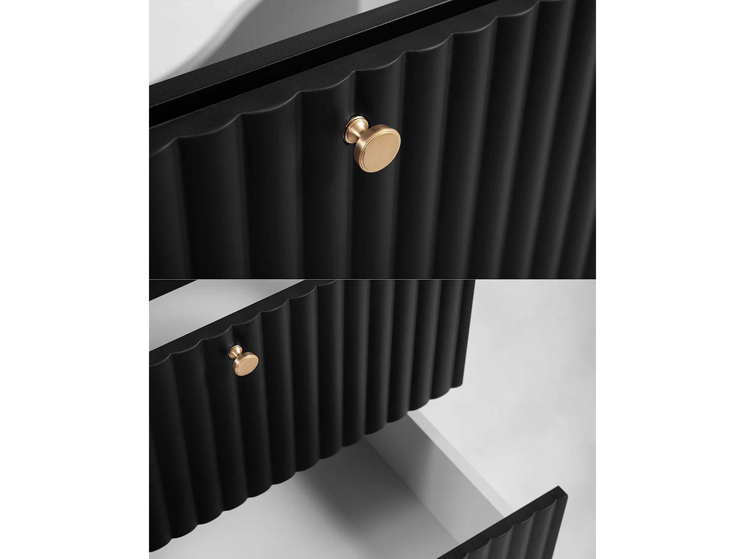 Meuble de salle de bain suspendu avec niche pour vasque 60 noir, poignées en trois couleurs, 60 x 44,4 x 57 cm