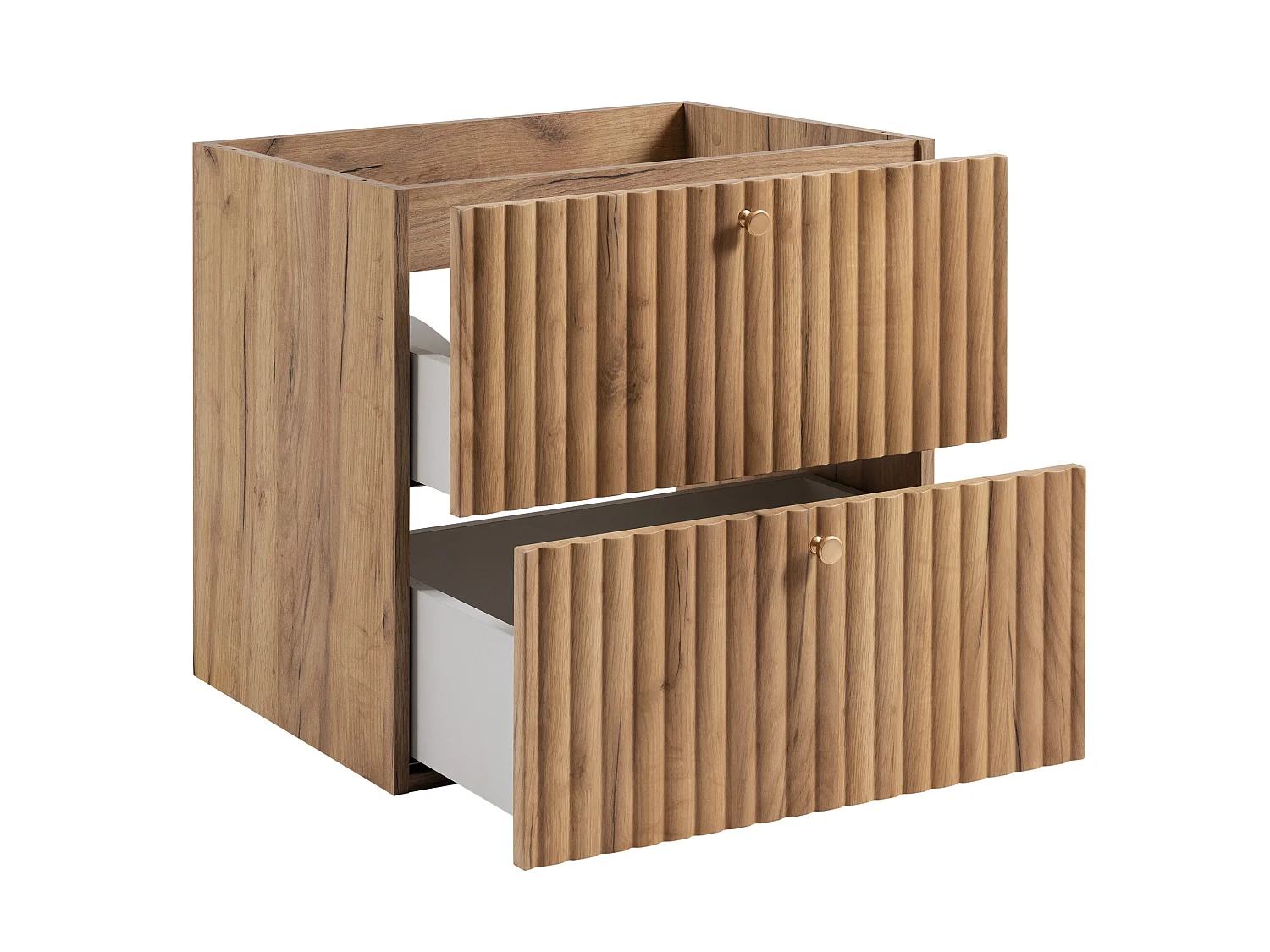 Meuble de salle de bain suspendu avec niche pour vasque 60 chêne craft doré, poignées en trois couleurs, 60 x 44,4 x 57 cm