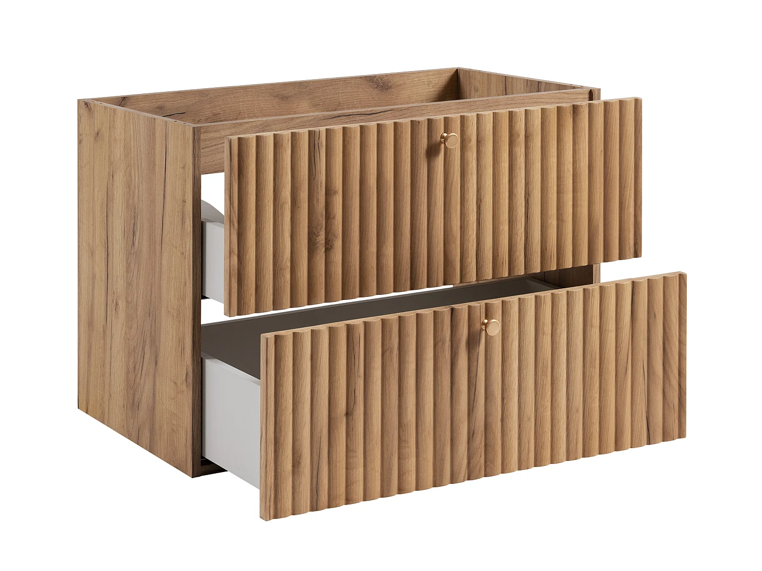 Meuble de salle de bain suspendu avec niche pour vasque 80 chêne craft doré, poignées en trois couleurs, 80 x 44,4 x 57 cm