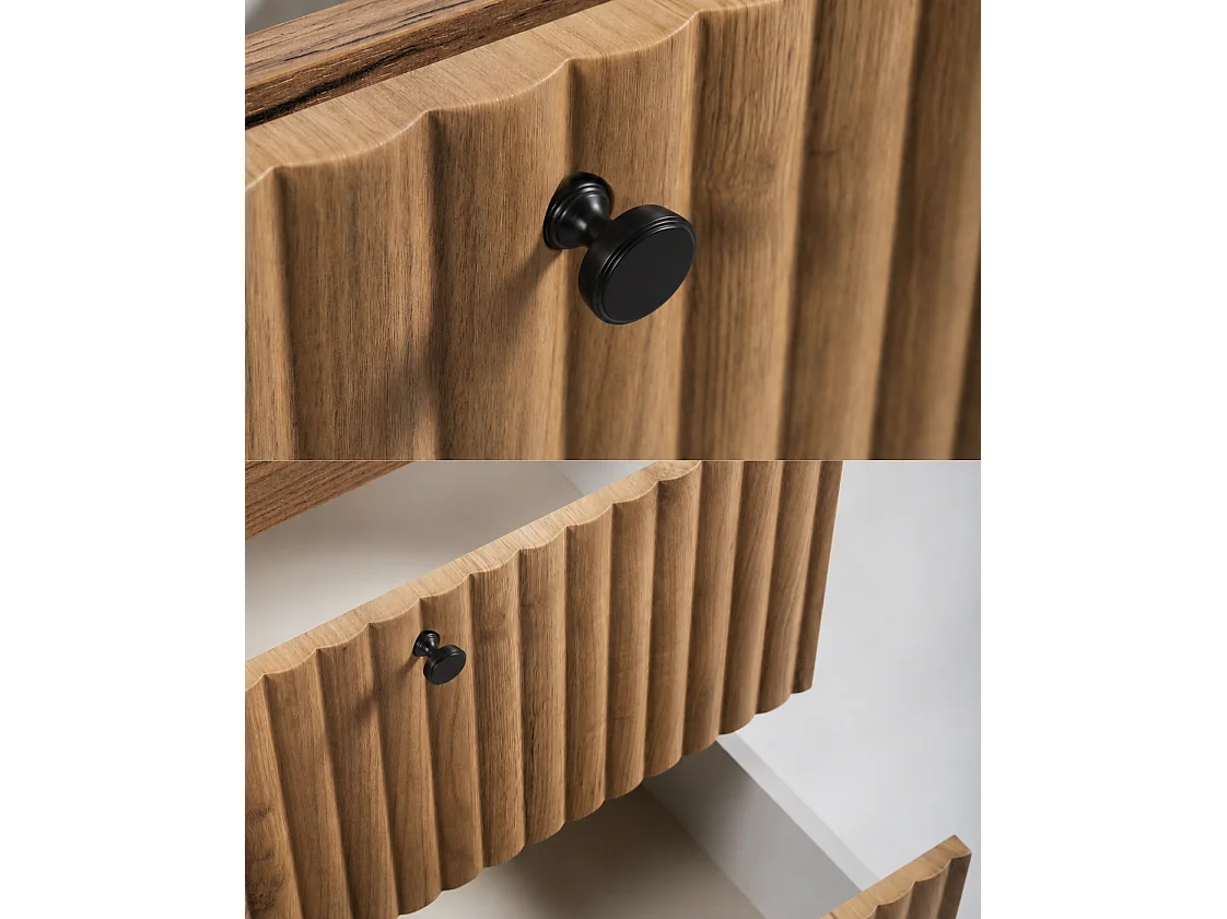 Mobile da bagno a terra con piano 80, rovere craft oro + piano cachemire, maniglie in tre colori, piedini neri, 80 x 44,4 x 73,6 cm