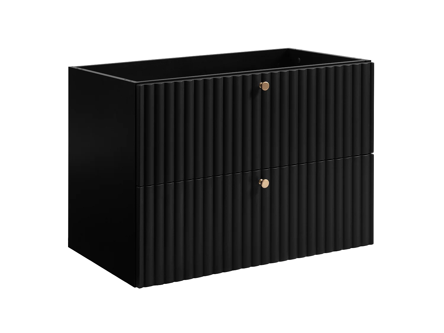 Meuble de salle de bain suspendu avec plan 80, noir + plan chêne noyer, poignées en trois couleurs, 80 x 44,4 x 58,6 cm