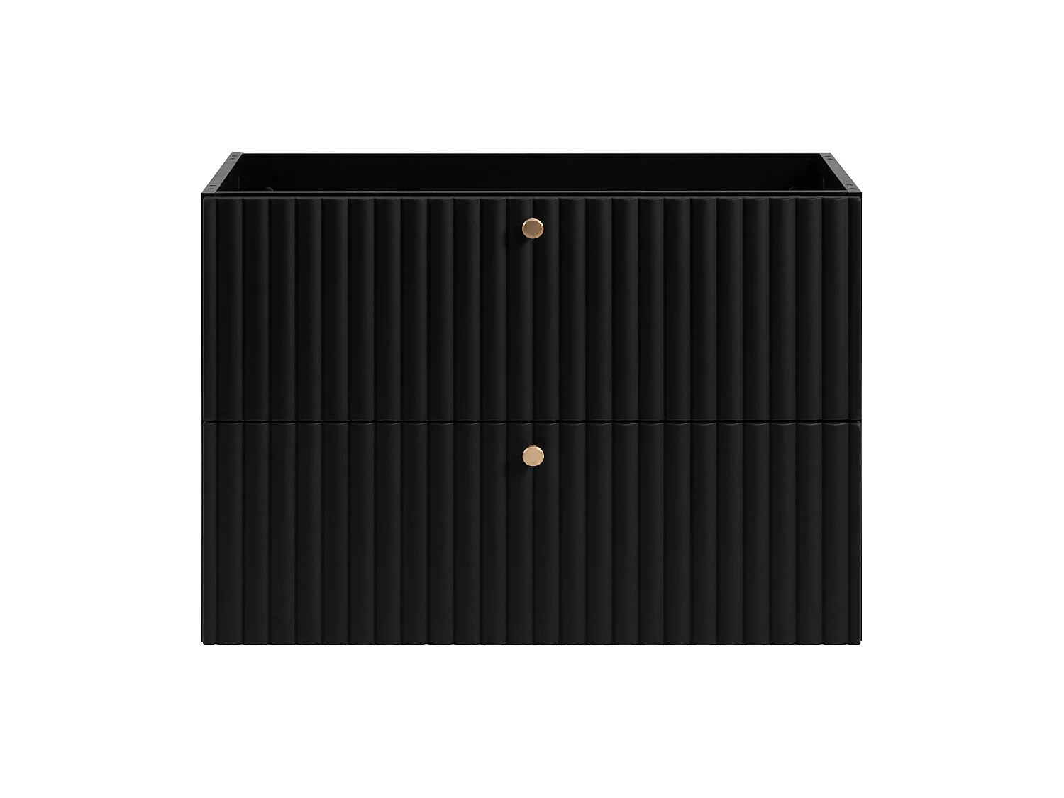 Meuble de salle de bain suspendu avec plan 80, noir + plan chêne noyer, poignées en trois couleurs, 80 x 44,4 x 58,6 cm