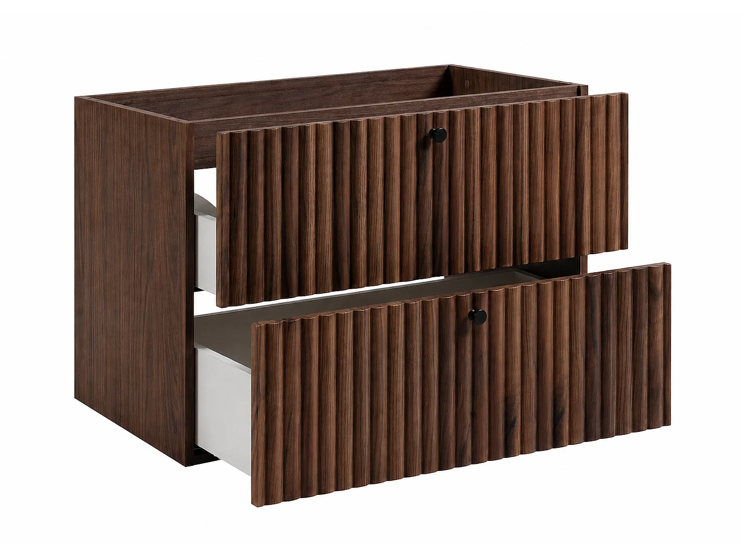 Mobile da bagno a terra con piano 80, rovere noce + piano rovere noce, maniglie in tre colori, piedini neri, 80 x 44,4 x 73,6 cm