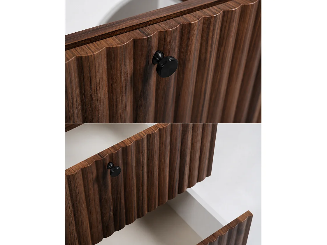 Mobile da bagno a terra con piano 80, rovere noce + piano rovere noce, maniglie in tre colori, piedini neri, 80 x 44,4 x 73,6 cm