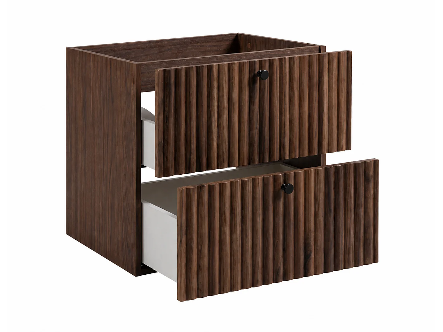 Mobile da bagno sospeso con piano 60, rovere noce + piano rovere noce, maniglie in tre colori, 60 x 44,4 x 58,6 cm