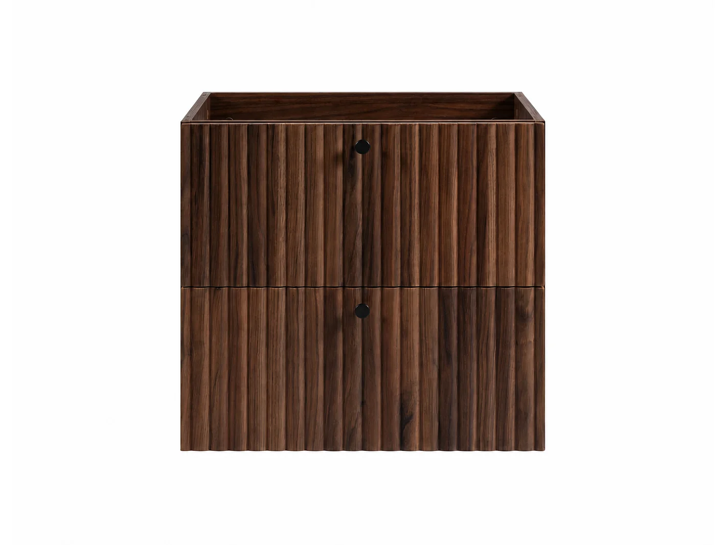 Mobile da bagno sospeso con piano 60, rovere noce + piano rovere noce, maniglie in tre colori, 60 x 44,4 x 58,6 cm