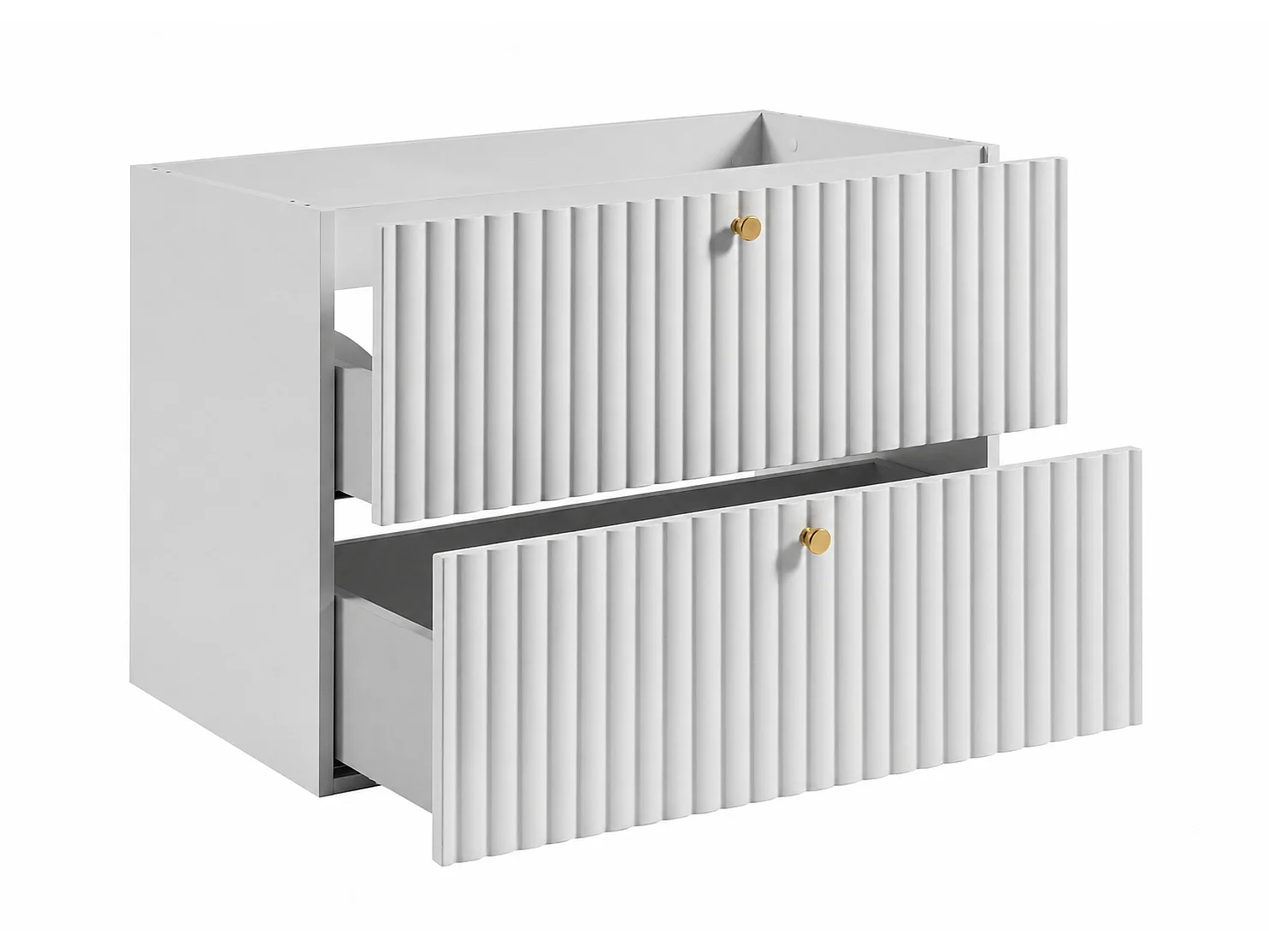 Mueble de baño suspendido con encimera 80, blanco + encimera roble nogal, tiradores en tres colores, 80 x 44,4 x 58,6 cm