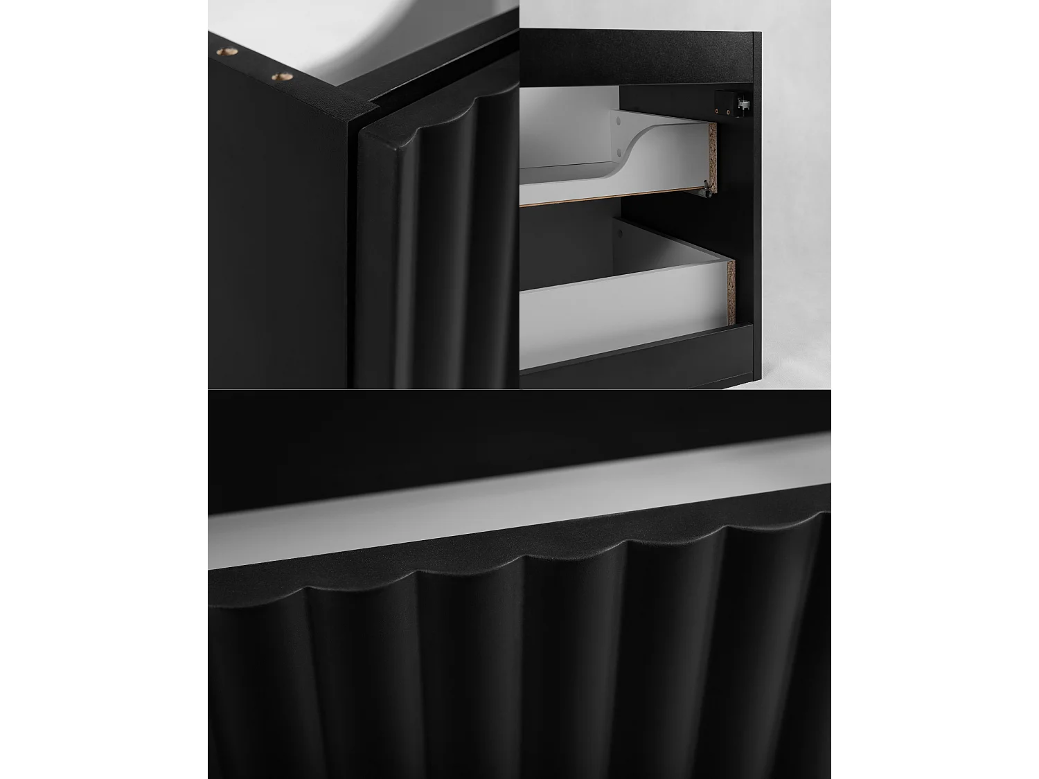 Meuble de salle de bain suspendu avec niche pour vasque 80 noir, poignées en trois couleurs, 80 x 44,4 x 57 cm