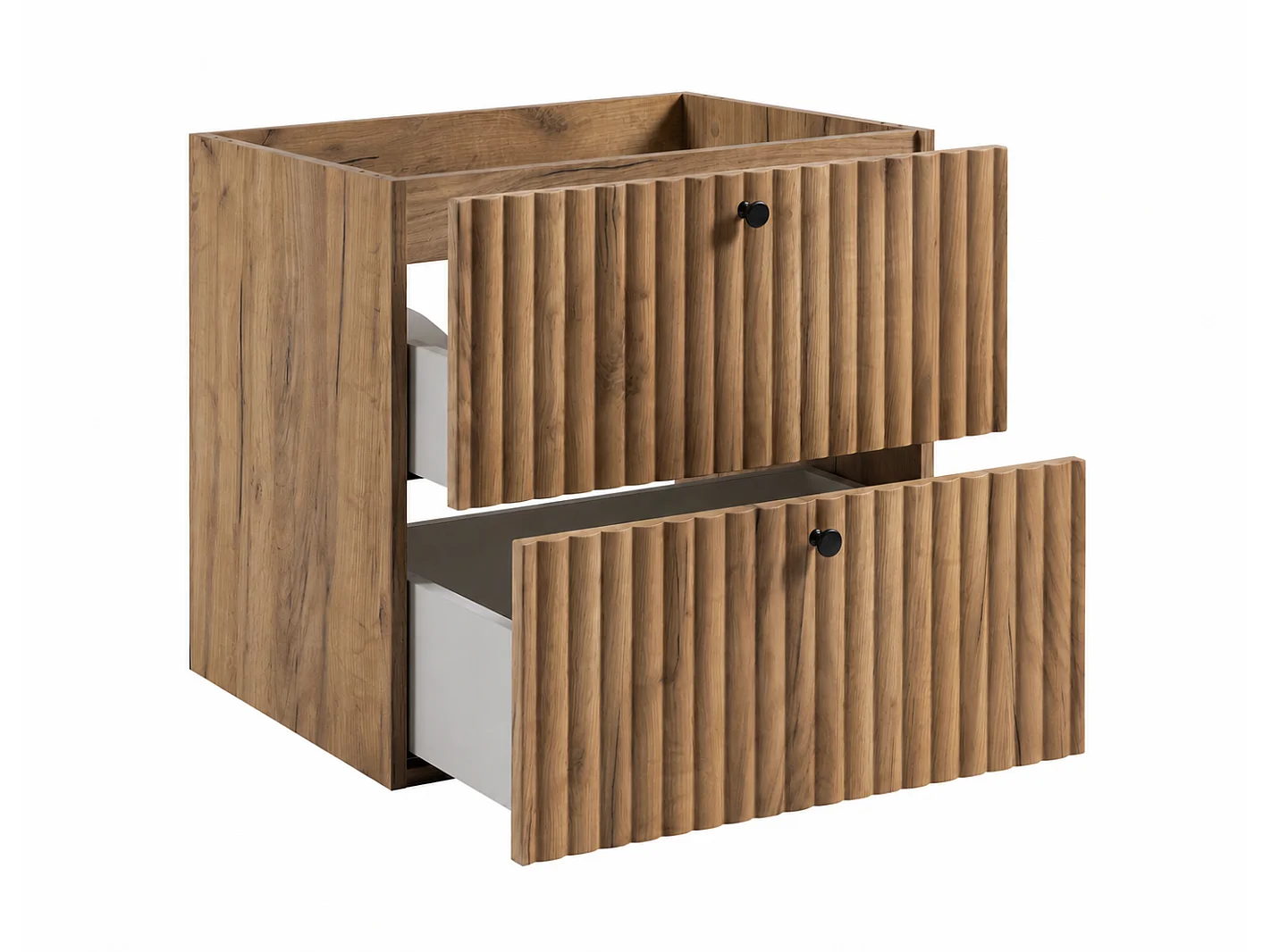 Mobile da bagno a terra con piano 60, rovere craft oro + piano nero, maniglie in tre colori, piedini neri, 60 x 44,4 x 73,6 cm