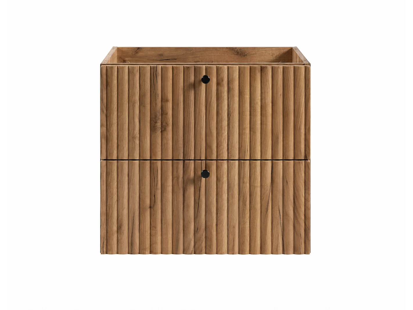 Mobile da bagno a terra con piano 60, rovere craft oro + piano nero, maniglie in tre colori, piedini neri, 60 x 44,4 x 73,6 cm