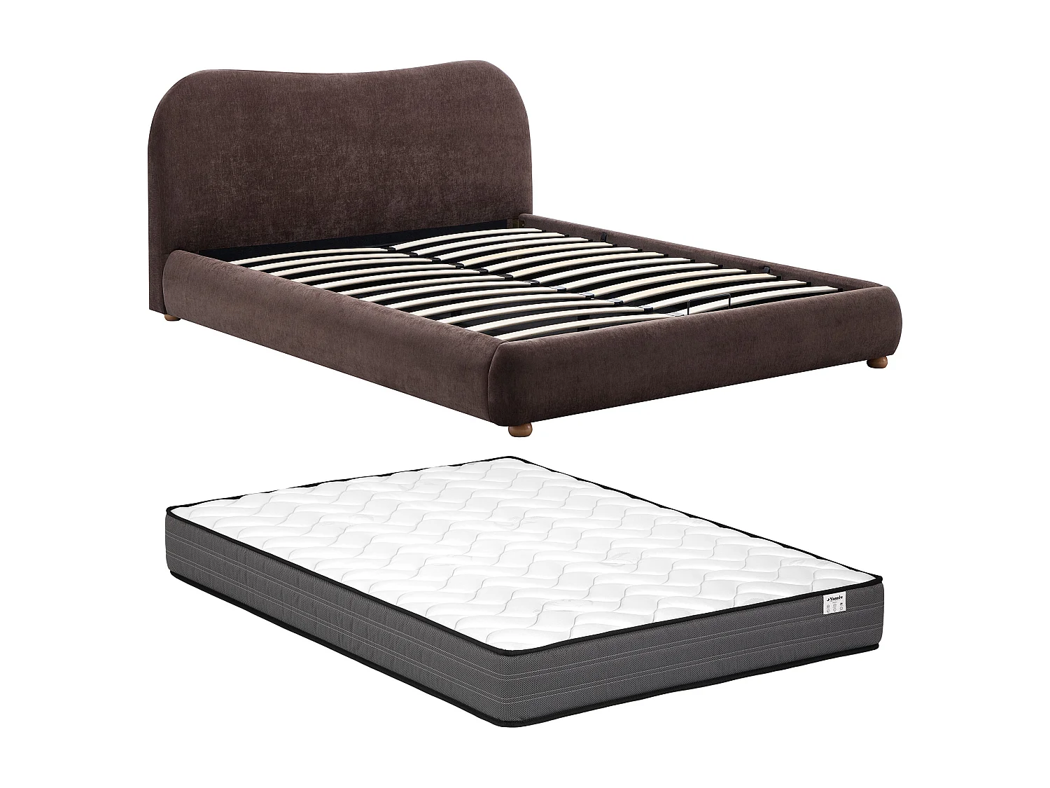 Lit coffre 160 x 200 cm - Tissu chenille - Marron + Matelas - VANARI
