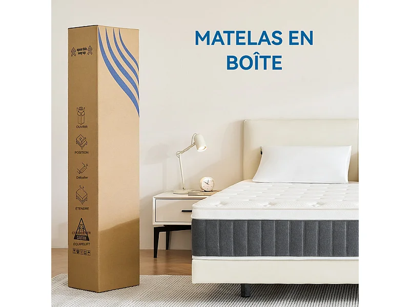 Matelas 90×200 cm - 26 cm d'épaisseur - Matelas ressorts - 7 zones de confort - avec couche de mousse à mémoire de forme - 101 nuits d'essai - 90×200×26cm