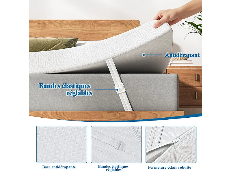 Surmatelas 120 x 200 cm, 10cm - surmatelas en gel avec housse amovible et lavable, surmatelas en mousse de gel pour sommier et canapé-lit, certifié CertiPUR-US