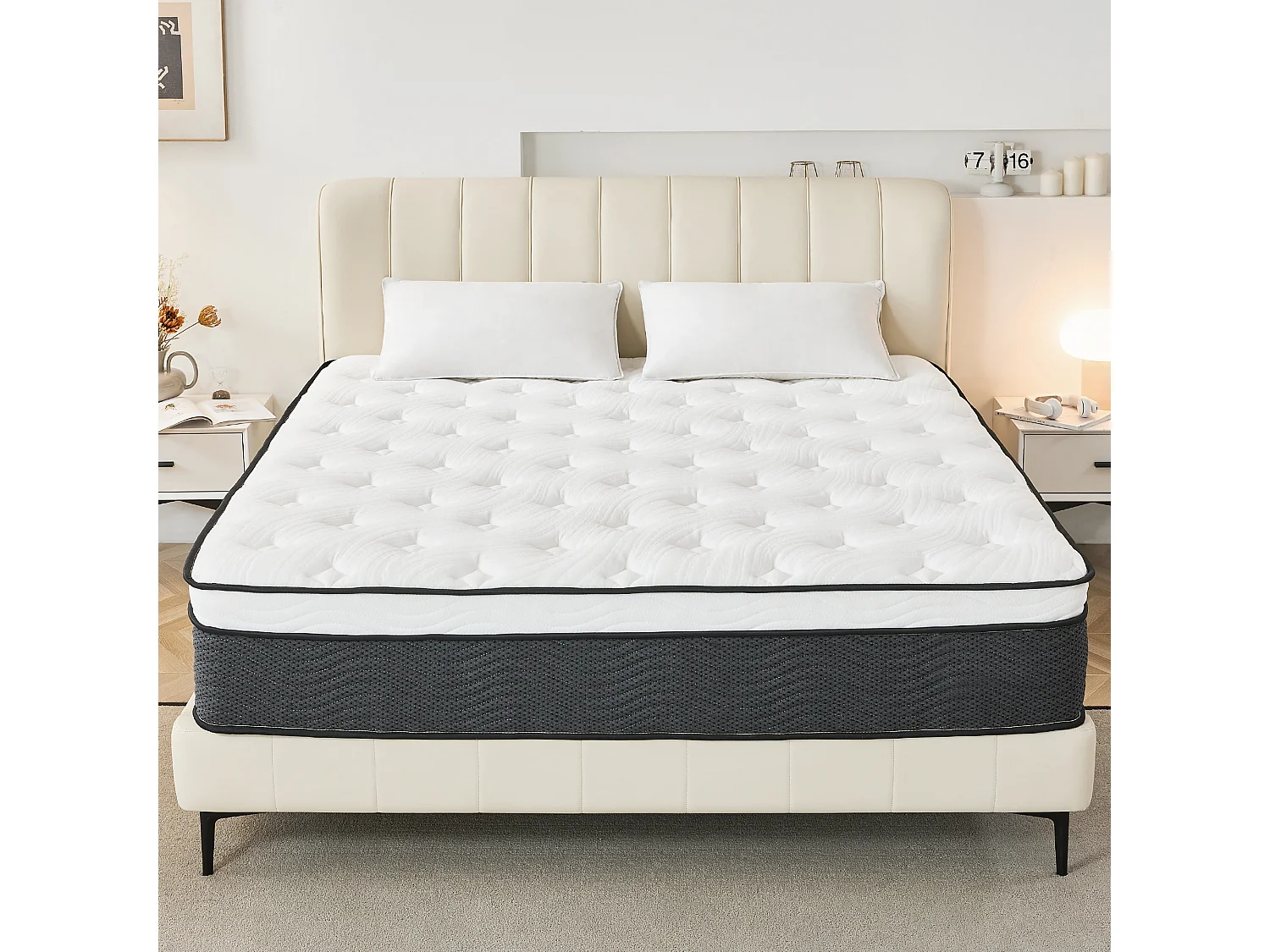 Matelas 90×200 cm - Matras ressort H3 Hauteur 31 cm - Matelas hybride orthopédique de poche à 7 zones avec couche de mousse mémoire confort