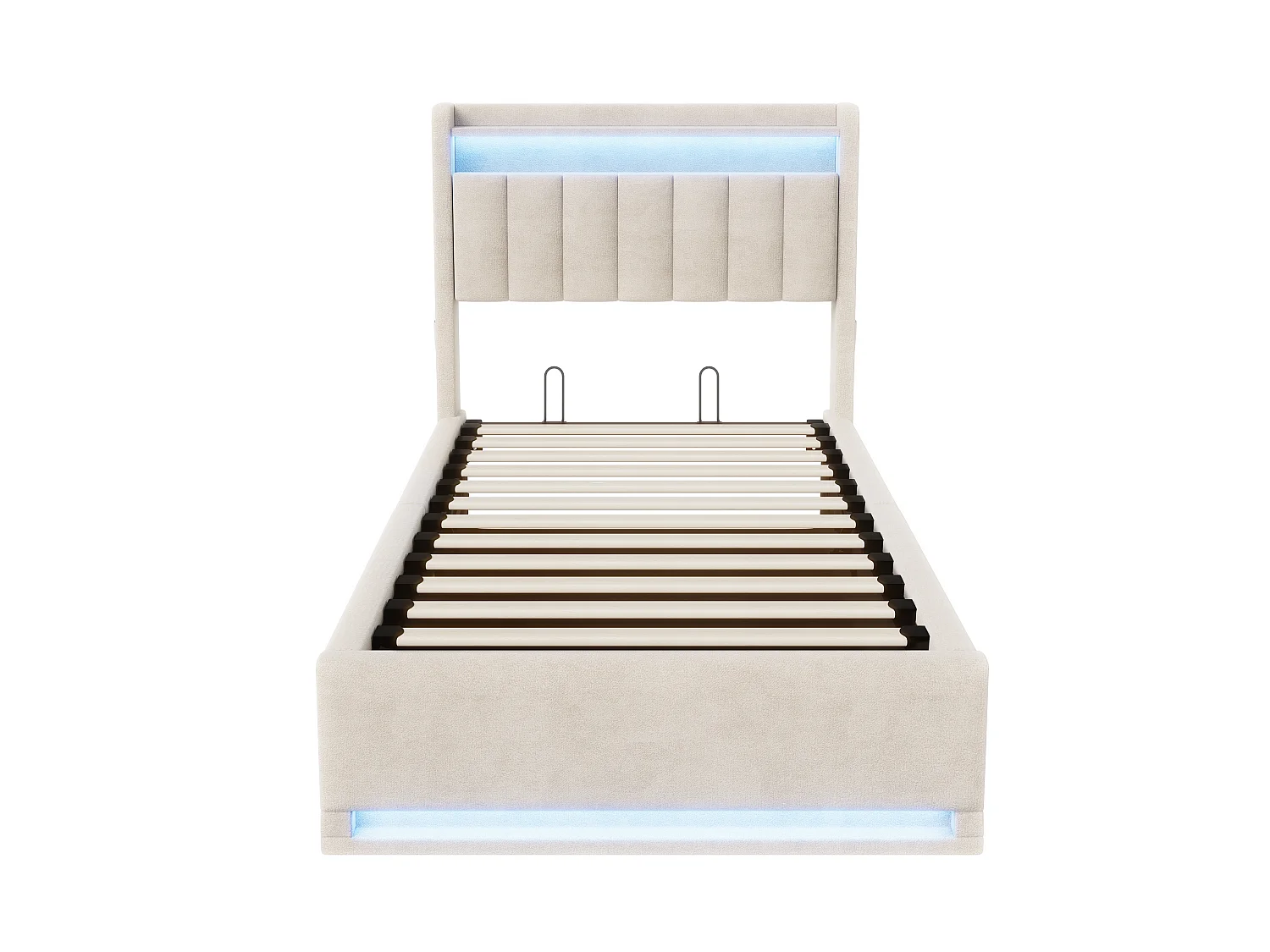 Caixa de cama 90x200 com LED e recarrega USB/Tipo-C,Cabeça de cama,Quadro de cama flutuante,Capacidade 500 kg,Veluros bege