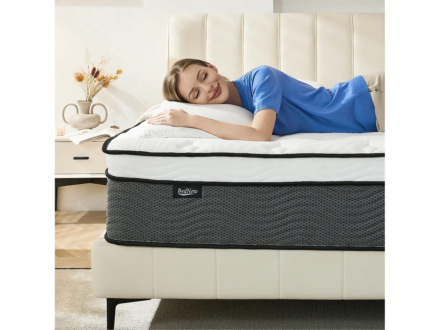Matelas 140×200 cm - Matras ressort H3 Hauteur 31 cm - Matelas hybride orthopédique de poche à 7 zones avec couche de mousse mémoire confort