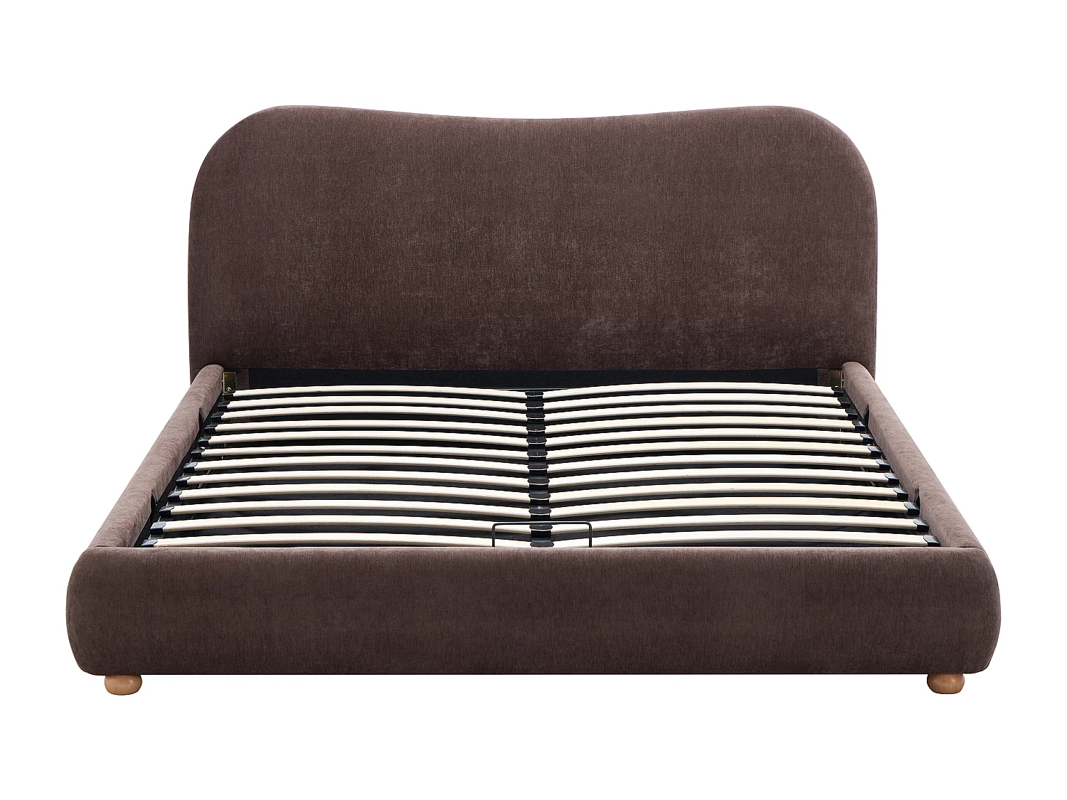 Lit coffre 140 x 190 cm - Tissu chenille - Marron + Matelas - VANARI