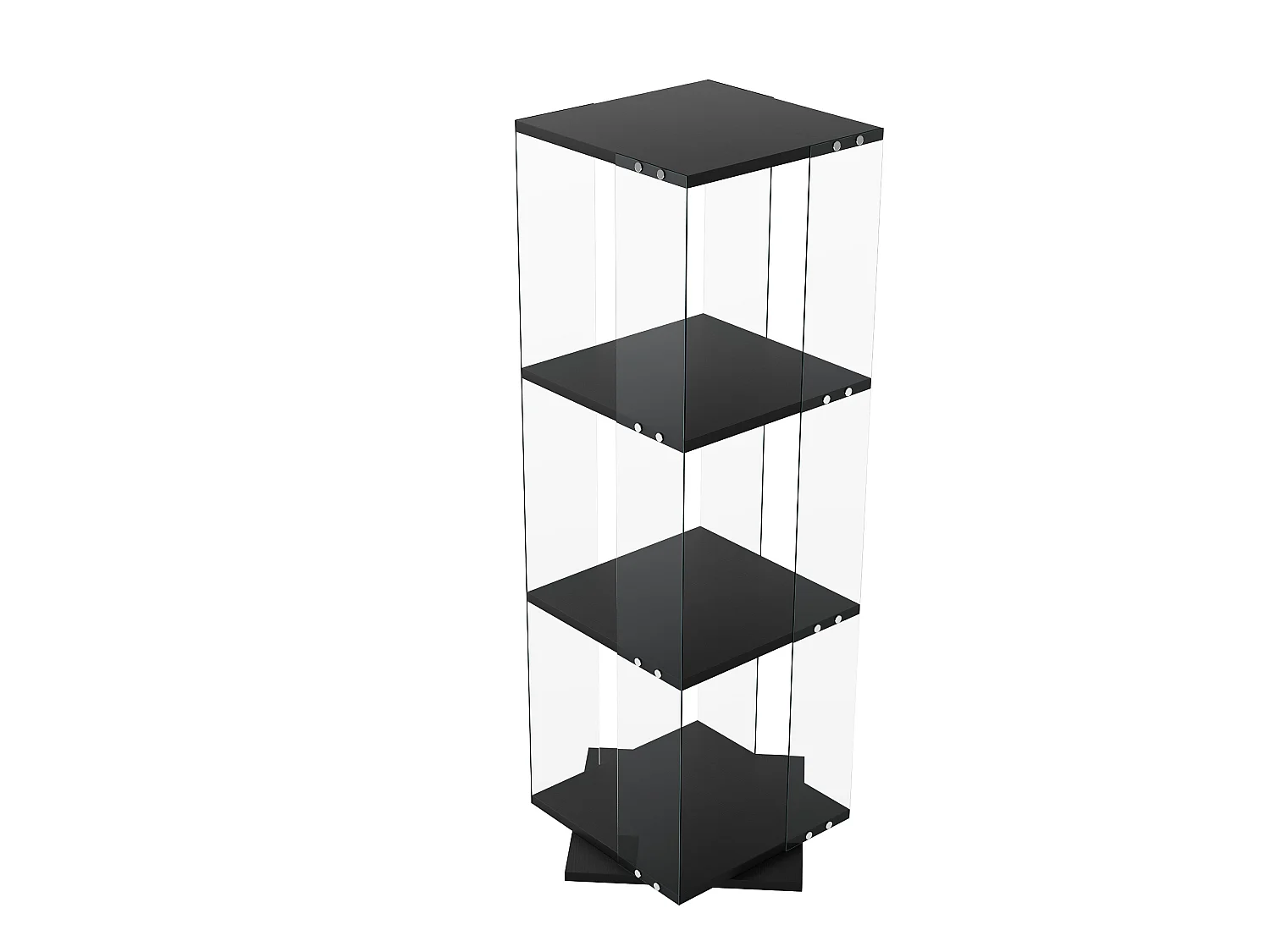 Vitrine salon noir - vitrine en verre avec LED et socle tournant 360° - vitrine 3 niveaux - sécurité anti-basculement - 38x38x121cm
