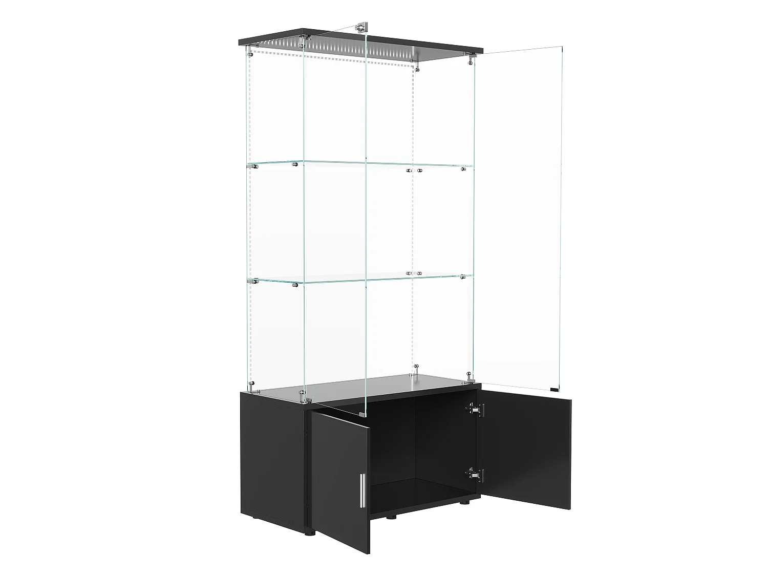 Vitrine en Verre avec bande lumineuse LED et Serrure,2 Portes en Verre Trempé, Rangement Sécurisé,vitrine salon bois noir