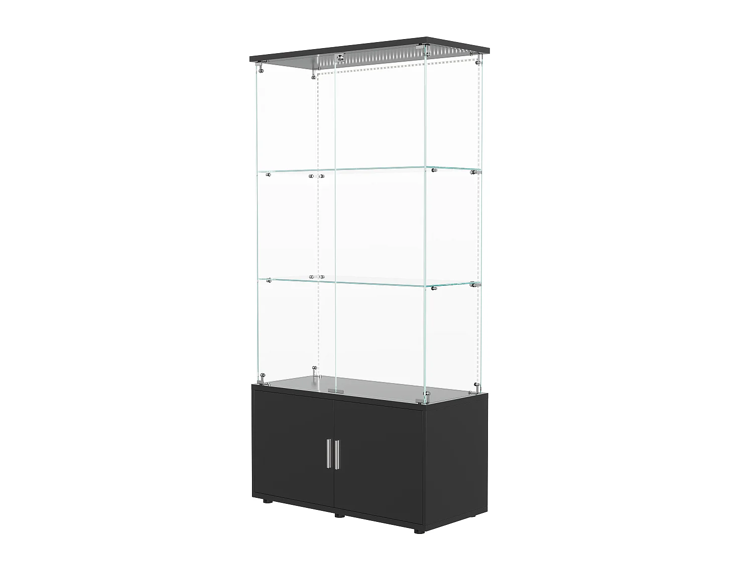 Vitrine en Verre avec bande lumineuse LED et Serrure,2 Portes en Verre Trempé, Rangement Sécurisé,vitrine salon bois noir