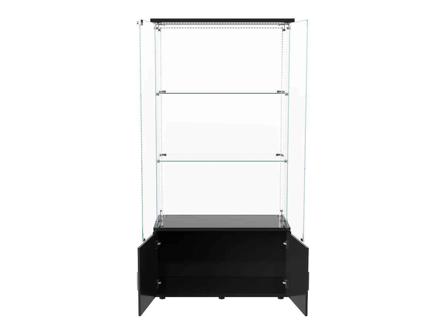 Vitrine en Verre avec bande lumineuse LED et Serrure,2 Portes en Verre Trempé, Rangement Sécurisé,vitrine salon bois noir