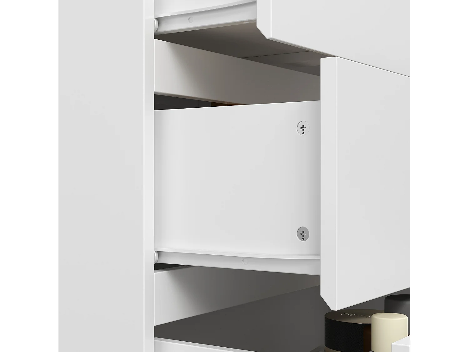 Commode 4 tiroirs avec Plateau en verre, Petit rangement Lumière LED intégrée, Chambre, 40x60x90, Blanc Brillant