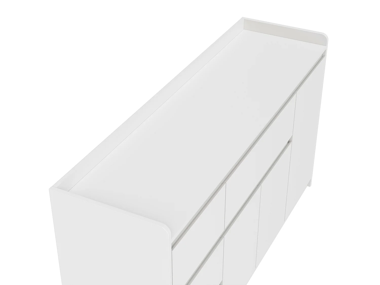 Buffet Blanc brillant avec 4 tiroirs et 3 portes, Buffet moderne sans poignée avec étagères réglables, 143x40x80, Salon