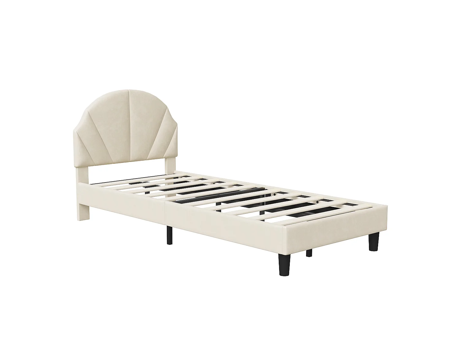 Lit 90x200cm pour fille,cadre de Lit  enfant avec tête de lit réglable et sommier à lattes bois,velours,lit 1 personnes,beige