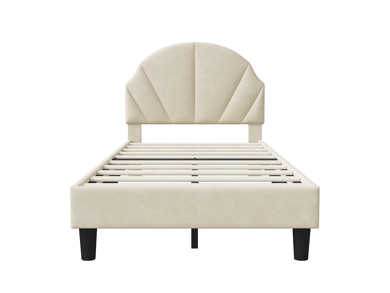 Lit 90x200cm pour fille,cadre de Lit  enfant avec tête de lit réglable et sommier à lattes bois,velours,lit 1 personnes,beige