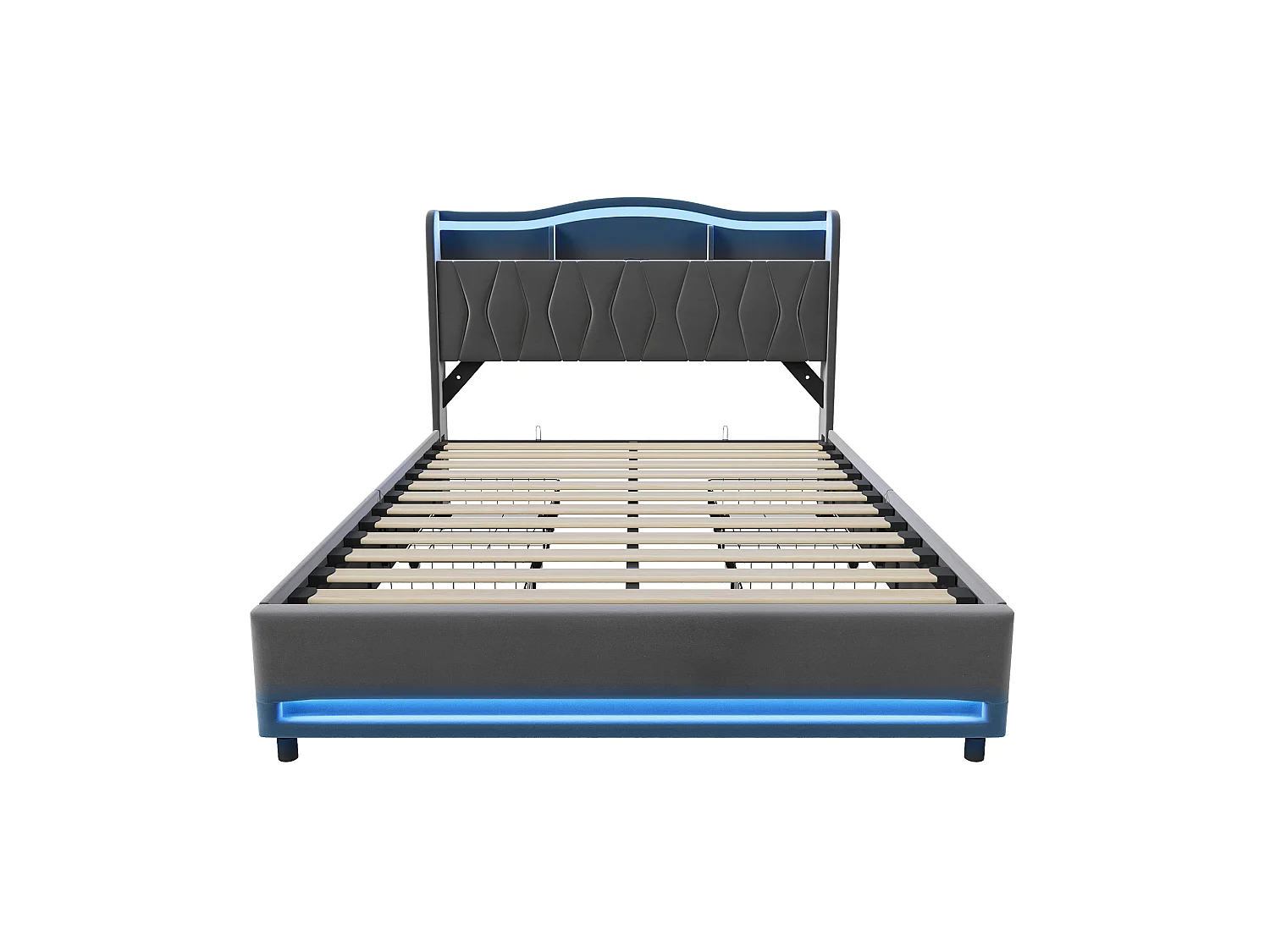Lit adulte 160x200 LED RGB avec Recharge USB,Tête de Lit Rangement,Cadre de Lit double avec 4 Tiroirs,Tissu velours Gris
