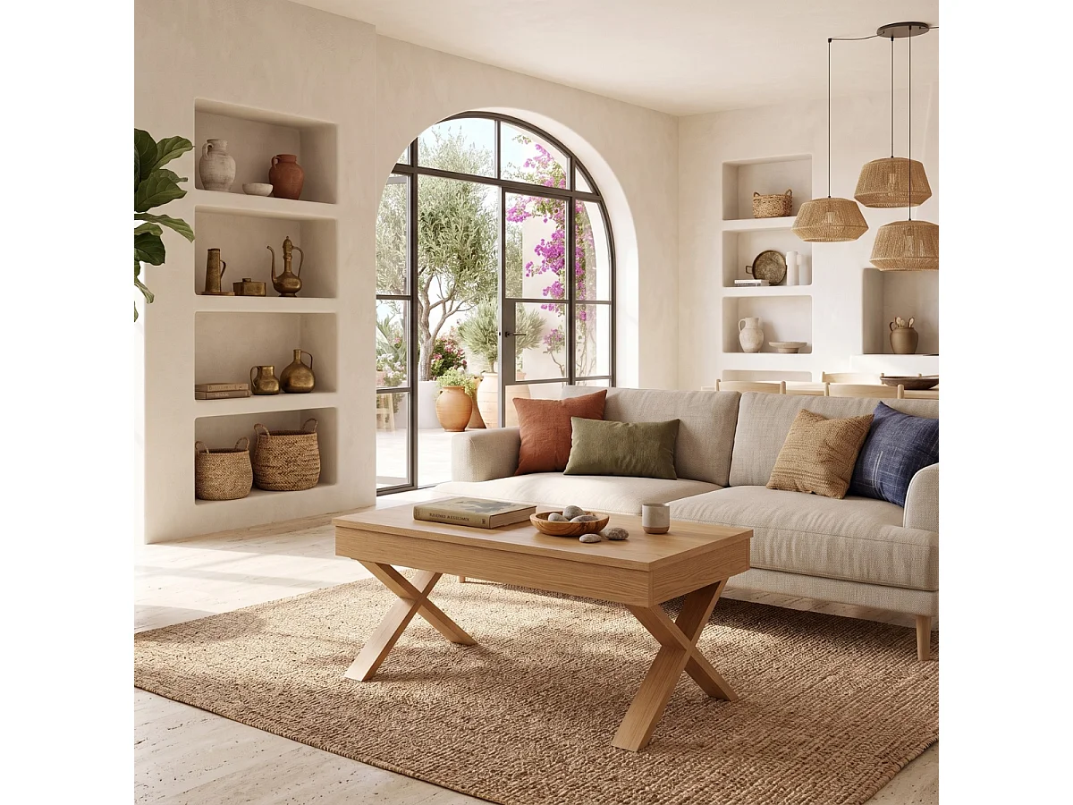 Tavolino da salotto elevabile in rovere naturale 110x60 cm