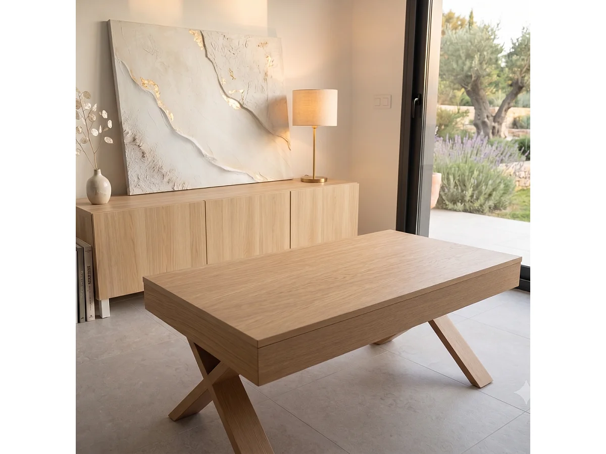 Tavolino da salotto elevabile in rovere naturale 110x60 cm