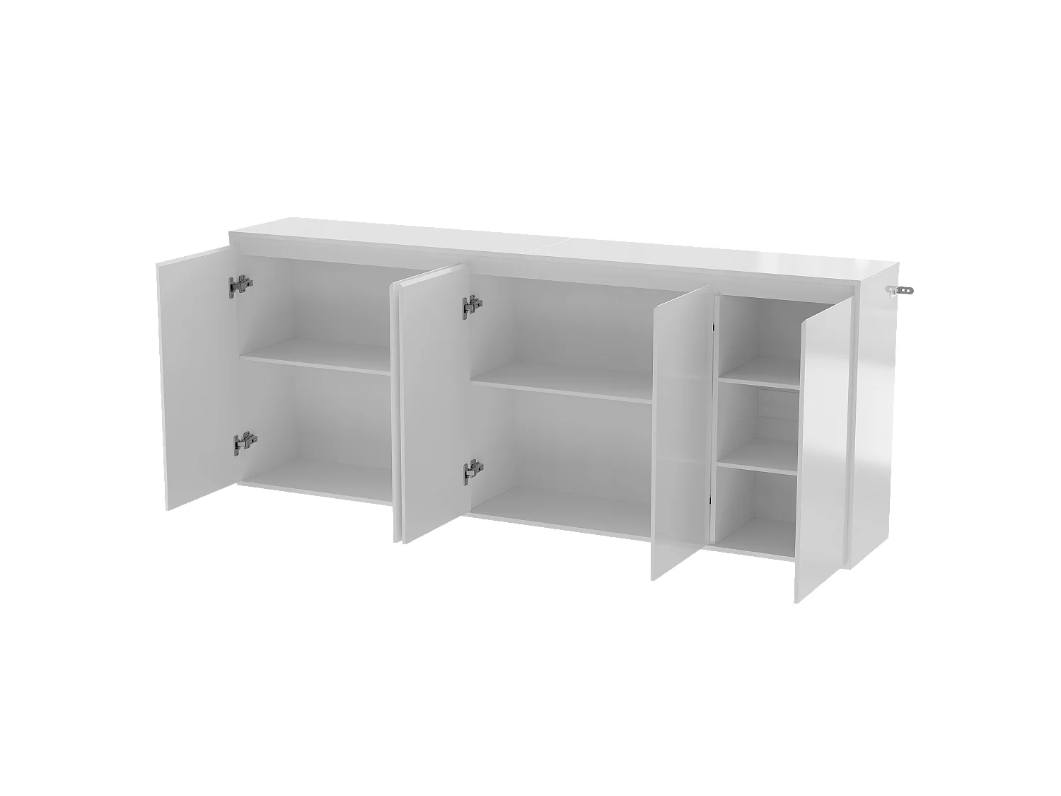 Buffet blanc brillant avec 5 portes et étagères, Éclairage LED réglable, 200x35x80, Salon et chambre