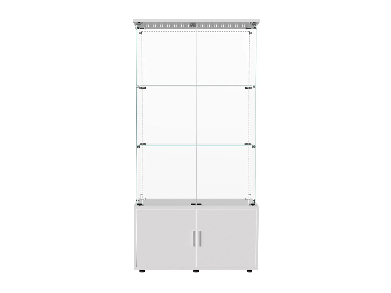 Vitrine en Verre avec bande lumineuse LED et Serrure,2 Portes en Verre Trempé, Rangement Sécurisé,vitrine salon bois blanc