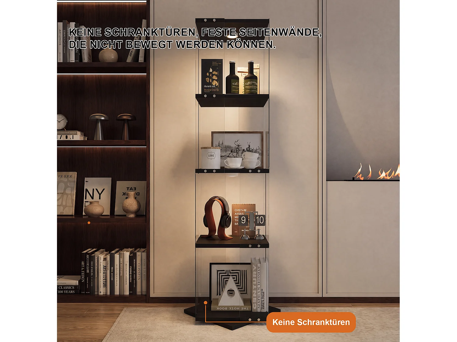 Vitrine en Verre avec LED et Socle Tournant 360° - Étagères Réglables - Sécurité Anti-Basculement - Rangement Polyvalent - Noir