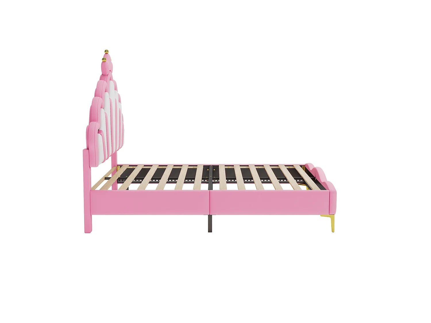 Lit Fille 140x200cm,Lit Enfant Princesse avec LED et Sommier à Lattes,Tête de Lit Réglable, pour Chambre de Fille,Cuir PU,Rose