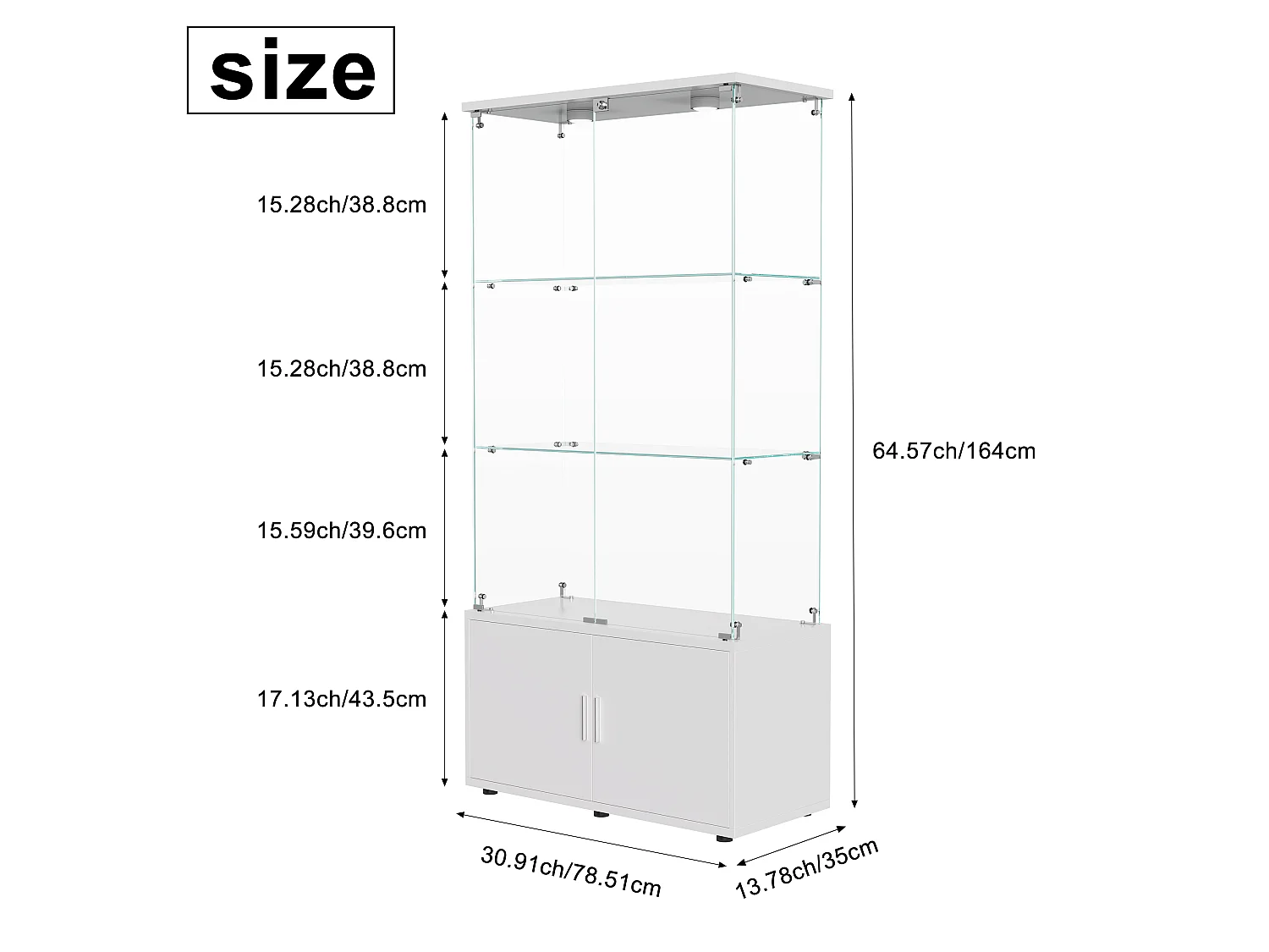 Vitrine salon,Vitrine en Verre avec LED et Serrure,2 Portes en Verre Trempé,Poignées Aluminium,Rangement Sécurisé,vitrine bois blanc
