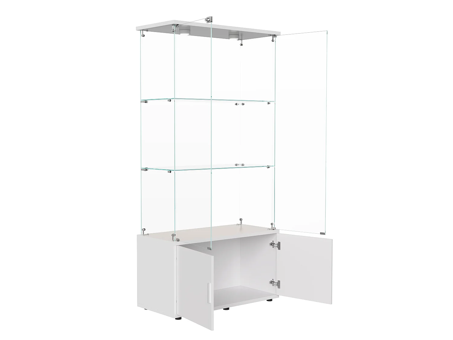 Vitrine salon,Vitrine en Verre avec LED et Serrure,2 Portes en Verre Trempé,Poignées Aluminium,Rangement Sécurisé,vitrine bois blanc