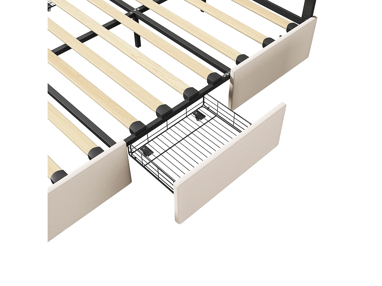 Lit 140x200 avec 4 tiroir de rangement et LED,Tête de Lit Réglable,Cadre de Lit 2 Personnes Moderne,Simili Cuir,Blanc cassé