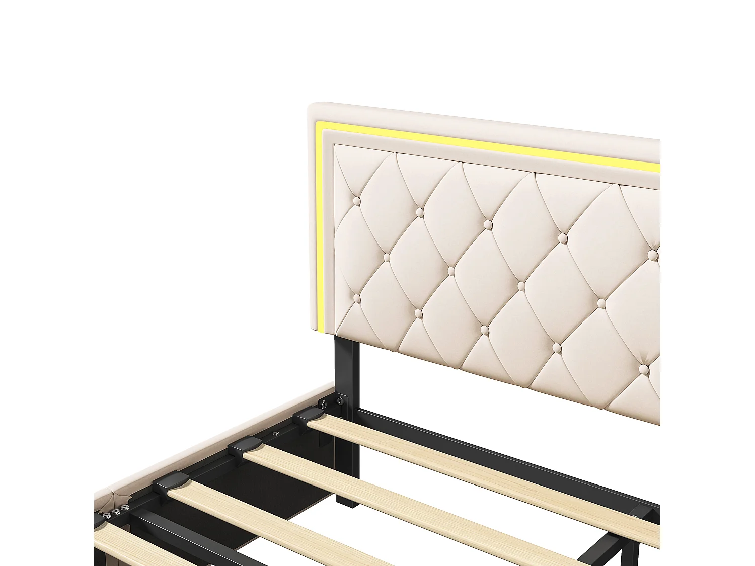Lit 140x200 avec 4 tiroir de rangement et LED,Tête de Lit Réglable,Cadre de Lit 2 Personnes Moderne,Simili Cuir,Blanc cassé