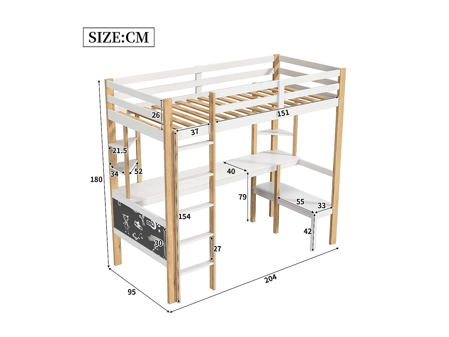 lit superposé enfant 90x200cm,lit mezzanine bois enfant avec escalier et bureau,lit superposé 1 places blanc avec rangement