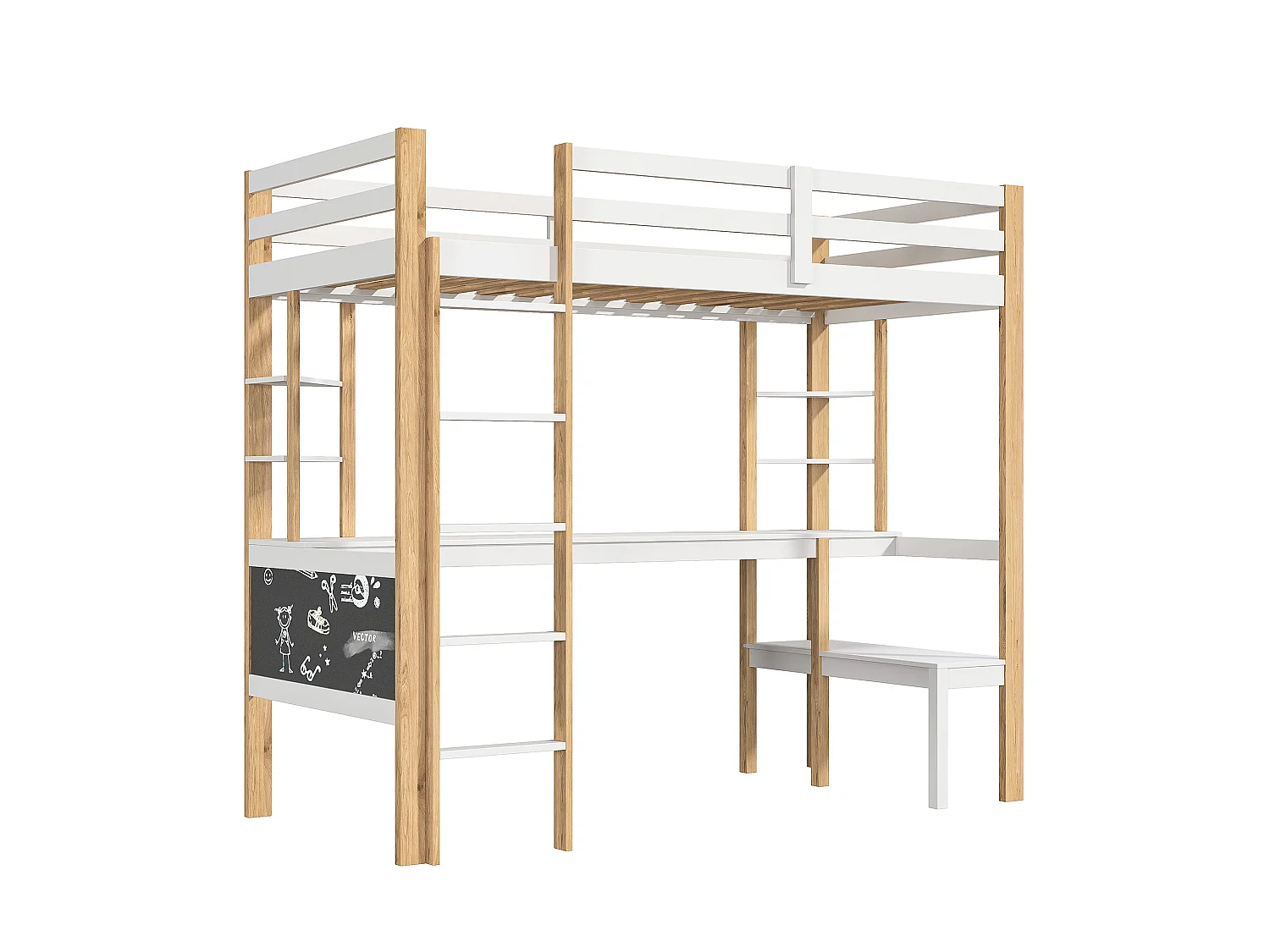 lit superposé enfant 90x200cm,lit mezzanine bois enfant avec escalier et bureau,lit superposé 1 places blanc avec rangement