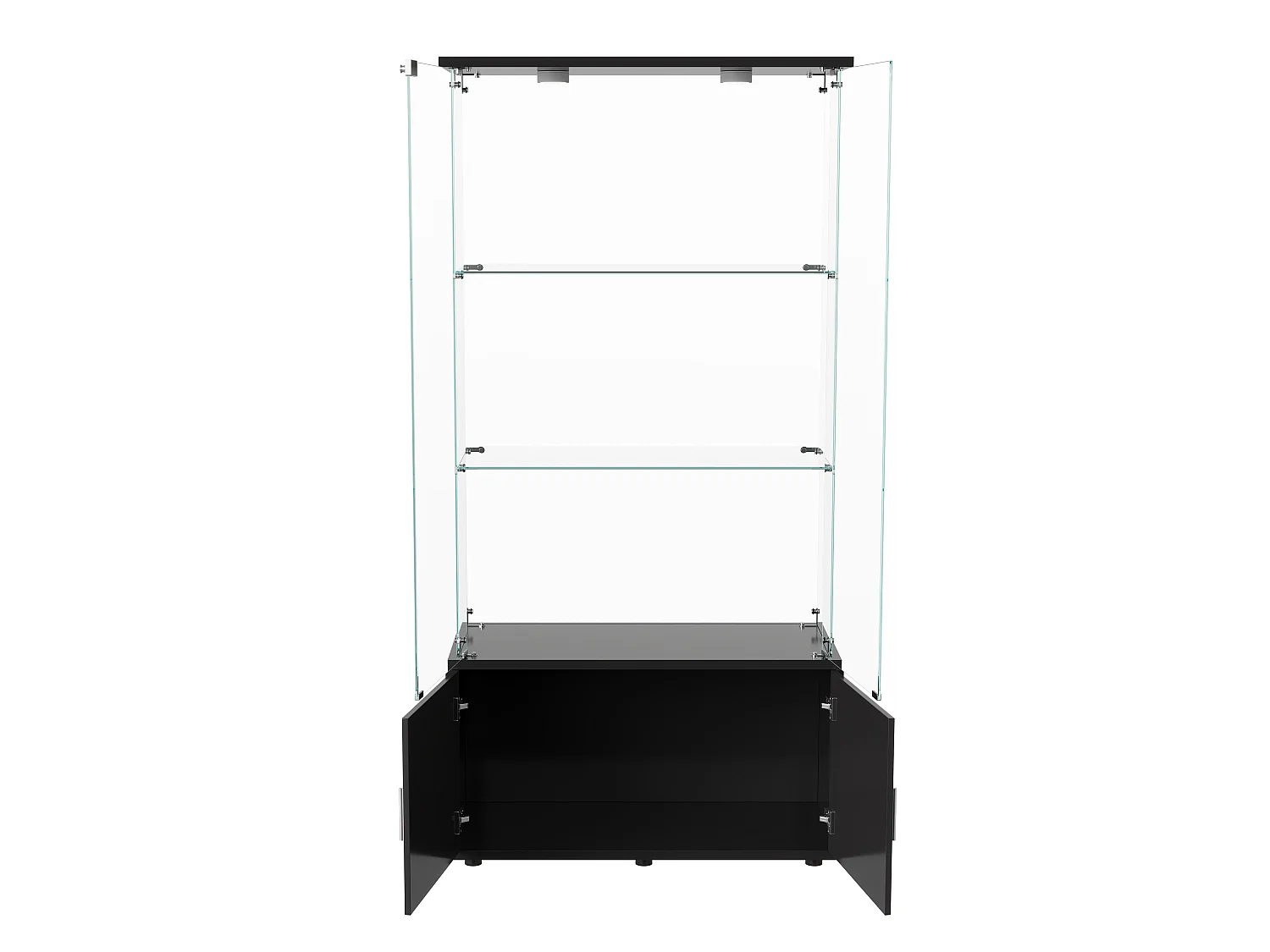 Vitrine salon,Vitrine en Verre avec LED et Serrure,2 Portes en Verre Trempé, Poignées Aluminium,Rangement Sécurisé,Noir