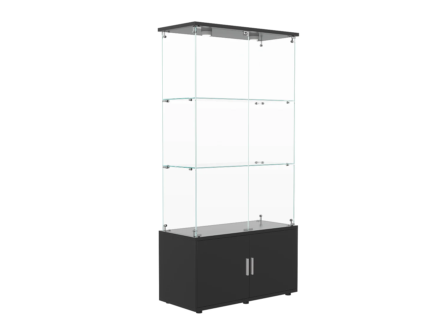 Vitrine salon,Vitrine en Verre avec LED et Serrure,2 Portes en Verre Trempé, Poignées Aluminium,Rangement Sécurisé,Noir