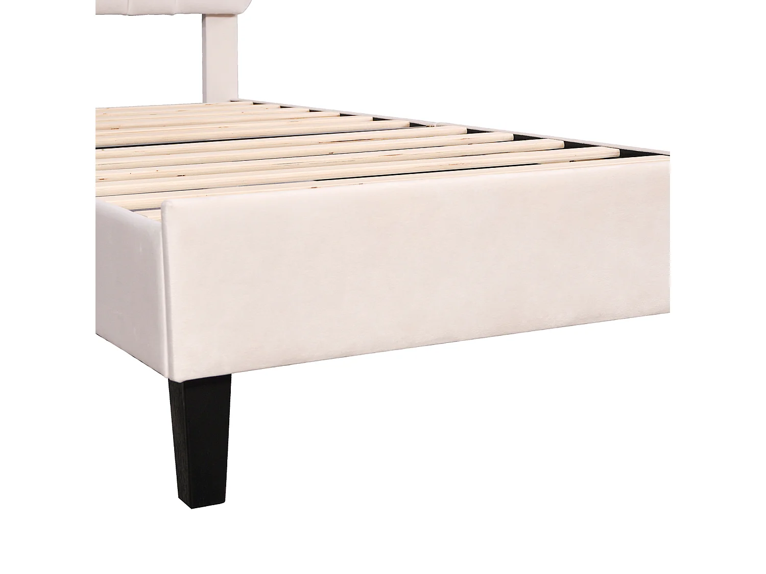 Lit enfant 90x200cm,cadre de lit avec tête réglable en hauteur et sommier à lattes,pour fille garçons,bois et velours,1 place,beige