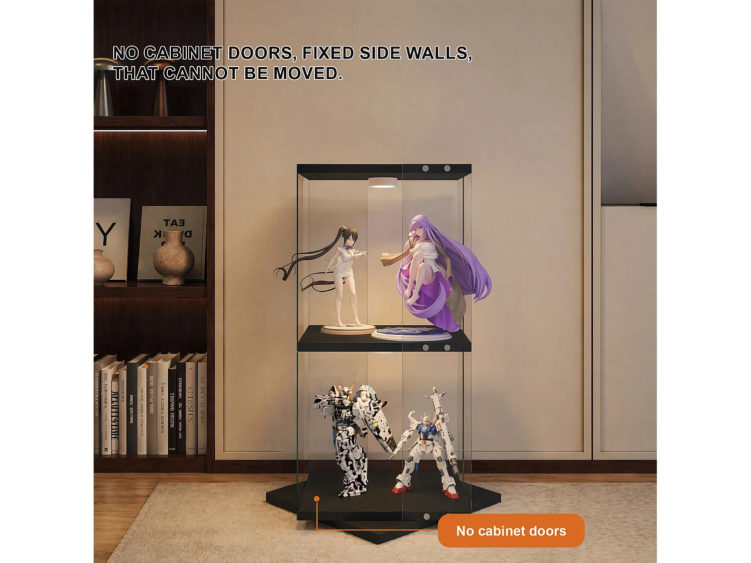 Vitrine en Verre avec Socle Tournant 360° et LED,Anti-Basculement, vitrine salon Rangement Vins/Collections, Design Moderne,Noir