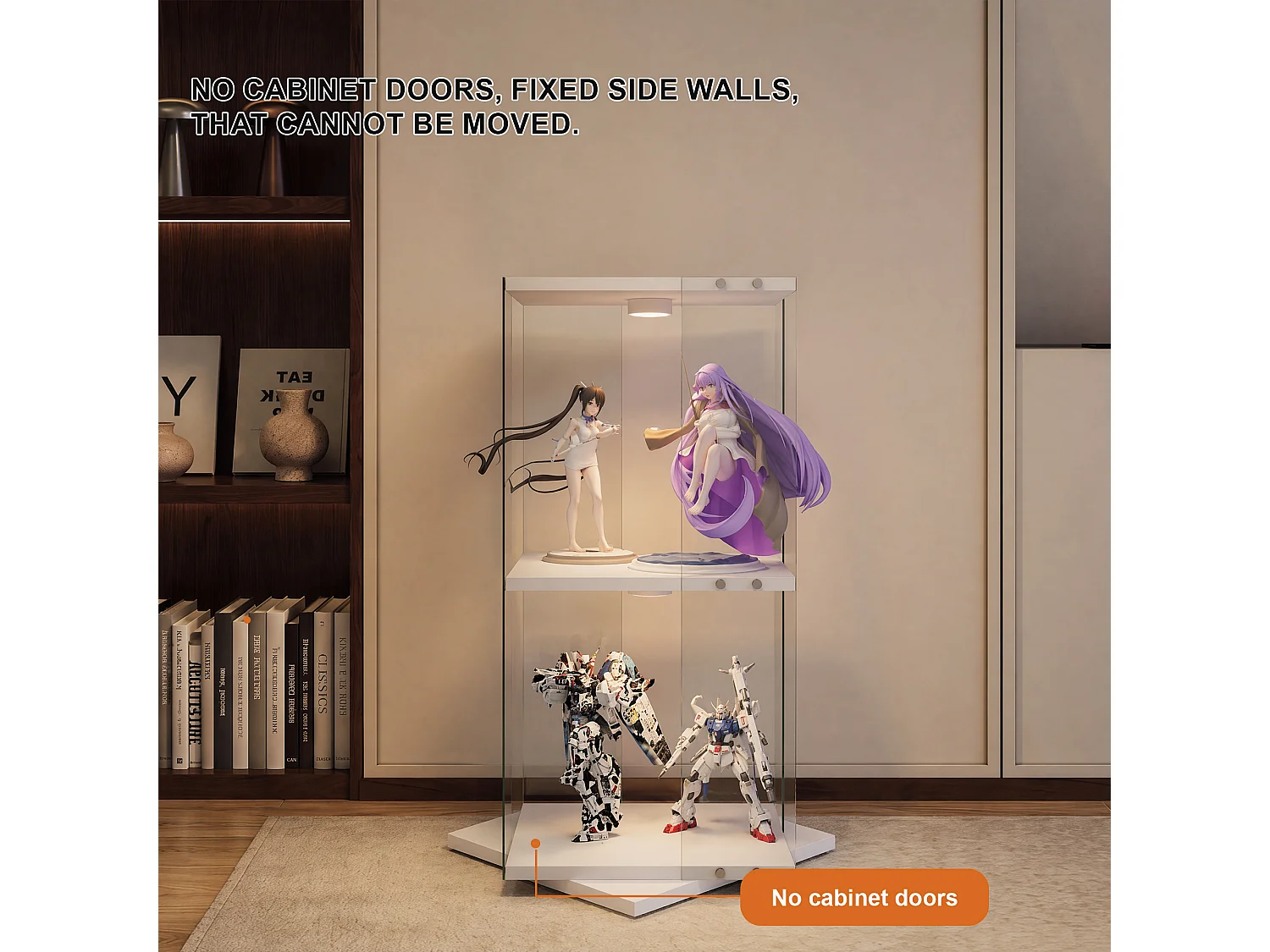 Vitrine en Verre avec Socle Tournant 360° et LED,Anti-Basculement, vitrine salon Rangement Vins/Collections, Design Moderne,blanc