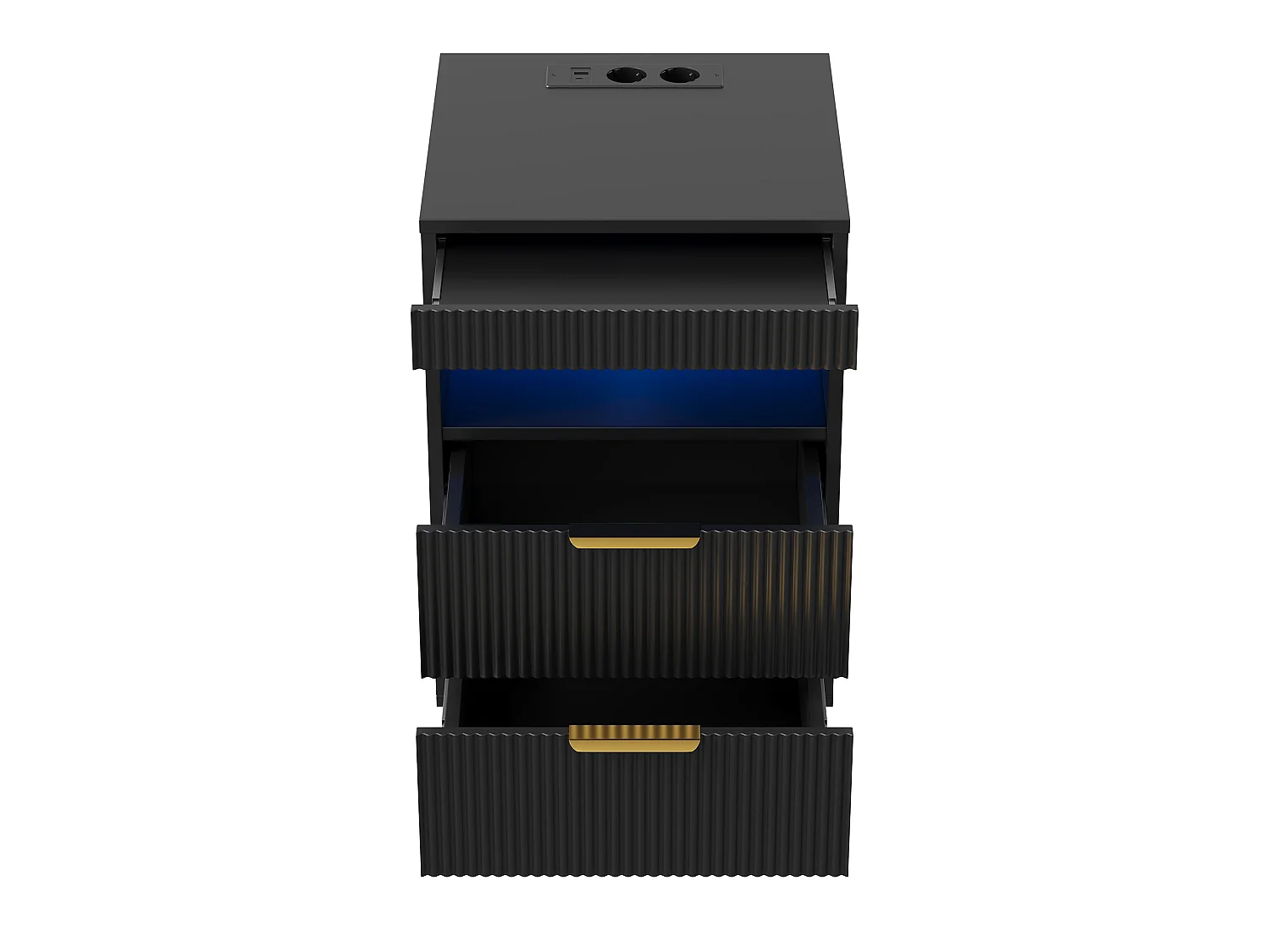 Table de Chevet avec LED - Station de Charge et Plateau Coulissant - 2 Prises, USB-C - Grand Rangement - 40x40x60cm - Noir